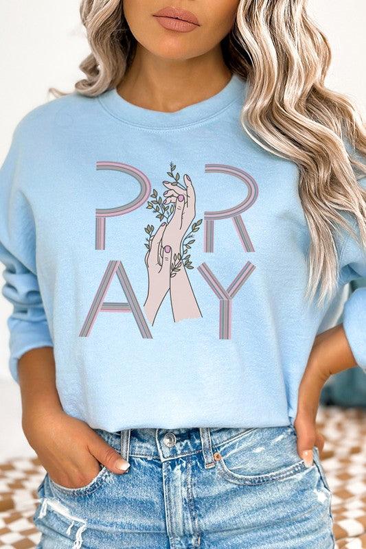 Pray Hands Floral Graphic Sweatshirt - Leur Beau Monde Boutique