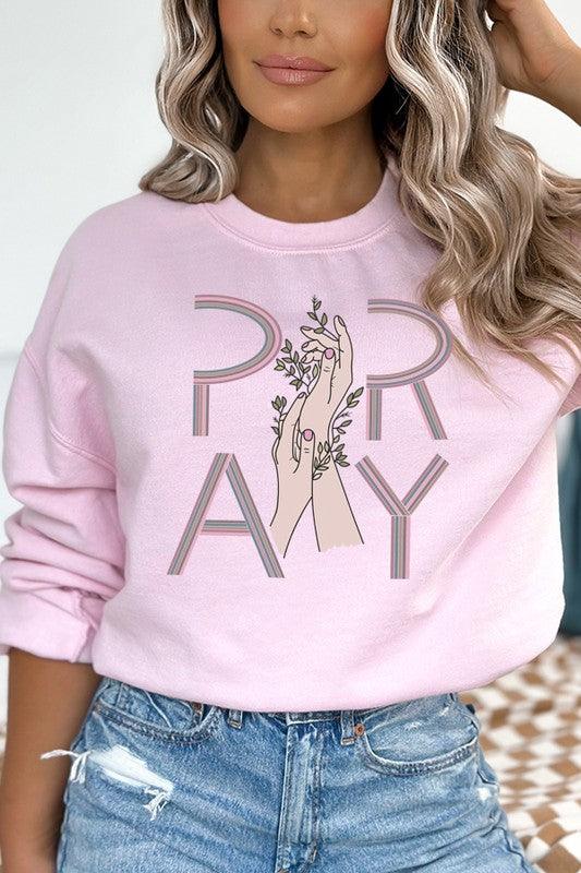 Pray Hands Floral Graphic Sweatshirt - Leur Beau Monde Boutique