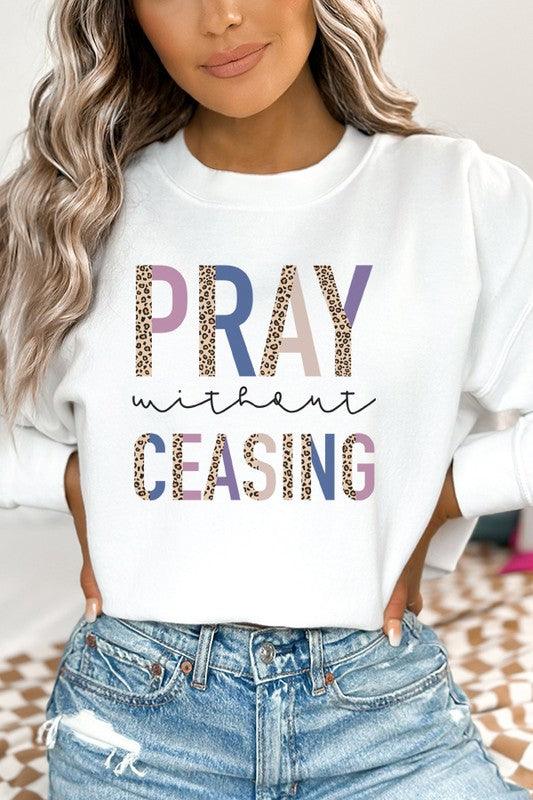 Pray Without Ceasing Leopard Graphic Sweatshirt - Leur Beau Monde Boutique