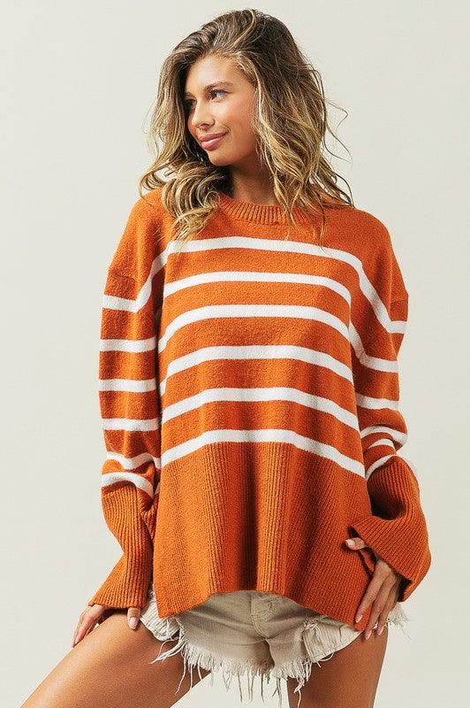 Ribbed Hem Stripe Sweater - Leur Beau Monde Boutique