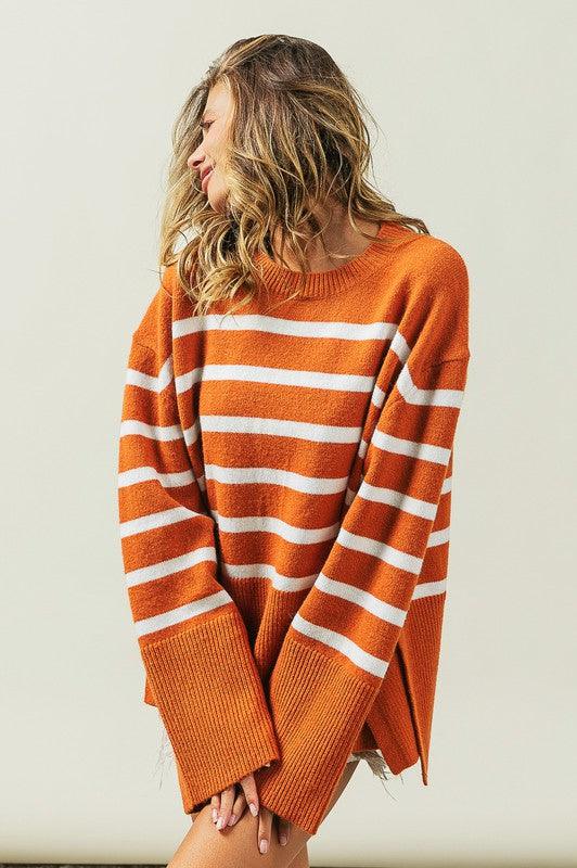 Ribbed Hem Stripe Sweater - Leur Beau Monde Boutique