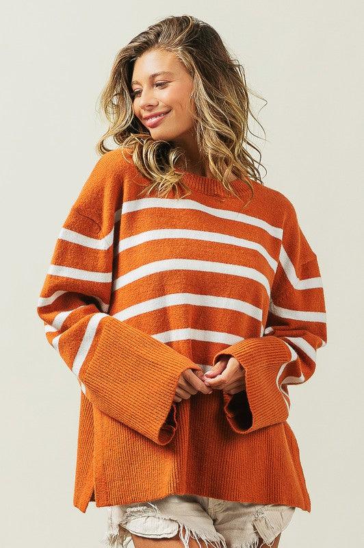 Ribbed Hem Stripe Sweater - Leur Beau Monde Boutique