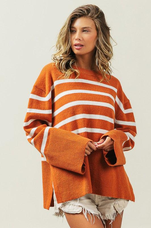 Ribbed Hem Stripe Sweater - Leur Beau Monde Boutique