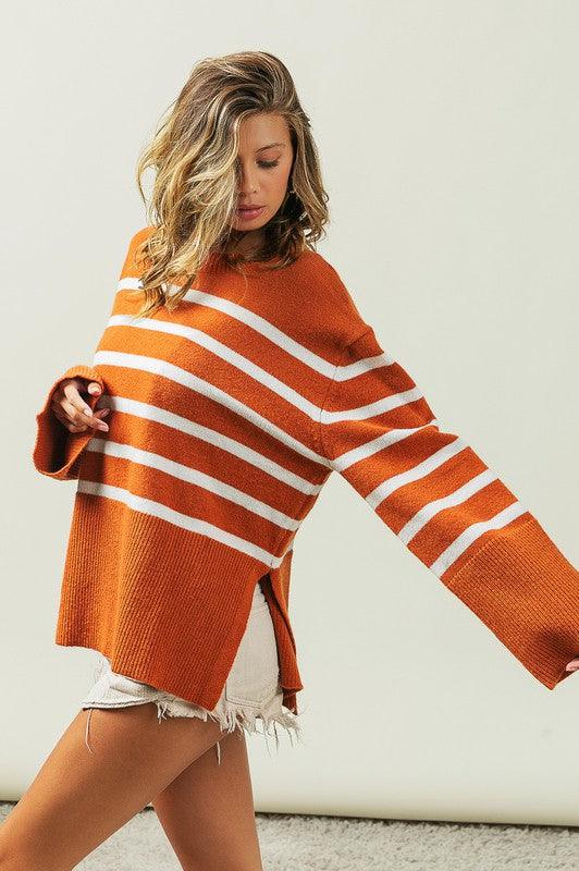 Ribbed Hem Stripe Sweater - Leur Beau Monde Boutique