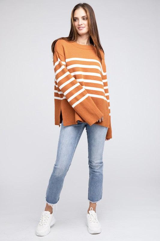 Ribbed Hem Stripe Sweater - Leur Beau Monde Boutique