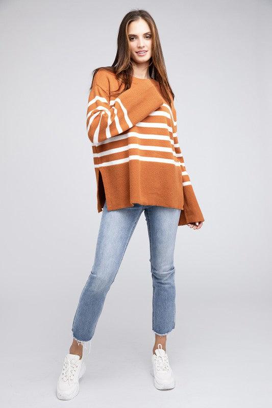 Ribbed Hem Stripe Sweater - Leur Beau Monde Boutique