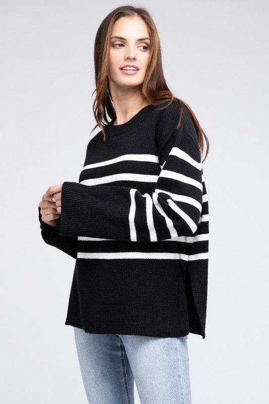 Ribbed Hem Stripe Sweater - Leur Beau Monde Boutique