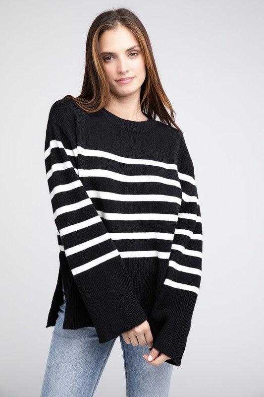 Ribbed Hem Stripe Sweater - Leur Beau Monde Boutique