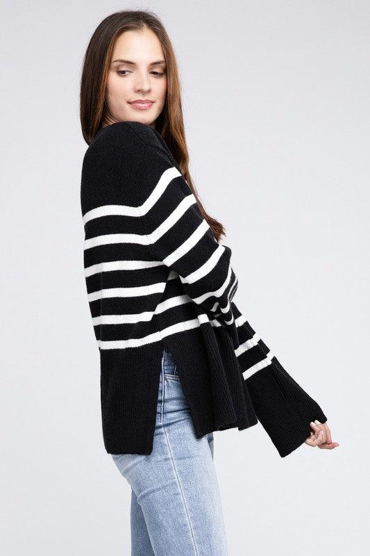 Ribbed Hem Stripe Sweater - Leur Beau Monde Boutique