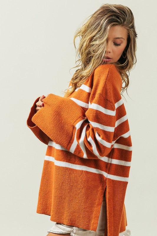 Ribbed Hem Stripe Sweater - Leur Beau Monde Boutique