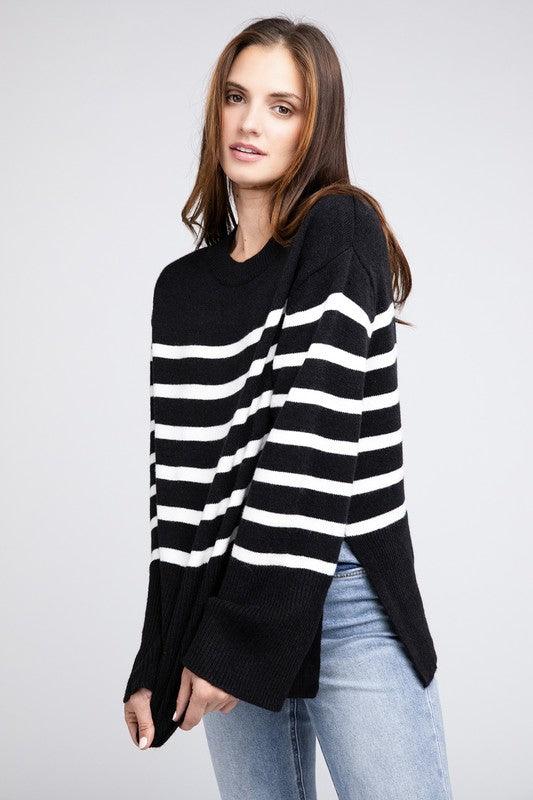 Ribbed Hem Stripe Sweater - Leur Beau Monde Boutique