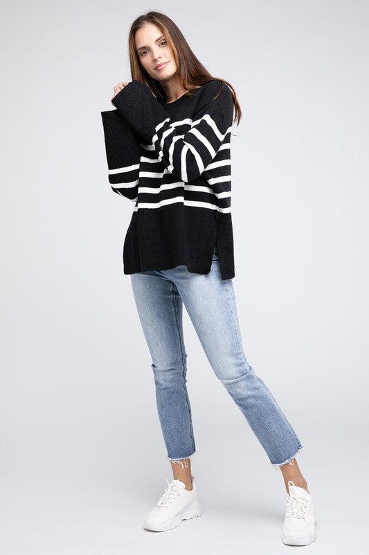 Ribbed Hem Stripe Sweater - Leur Beau Monde Boutique