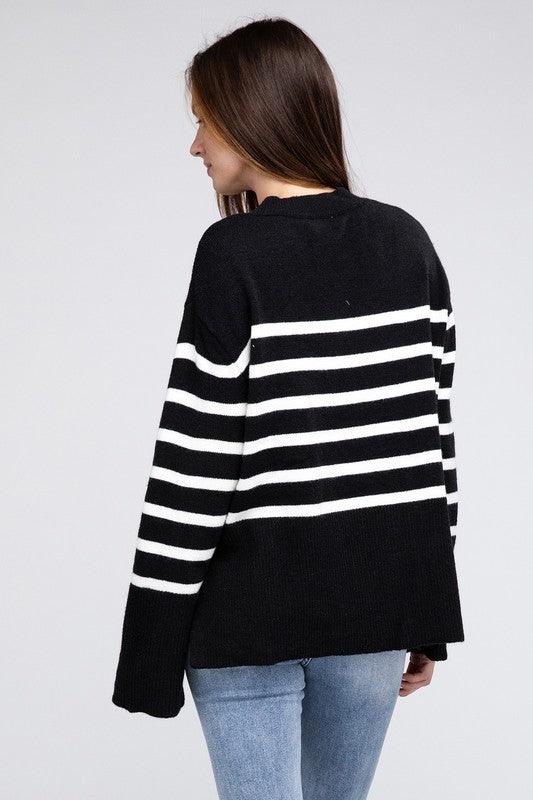 Ribbed Hem Stripe Sweater - Leur Beau Monde Boutique