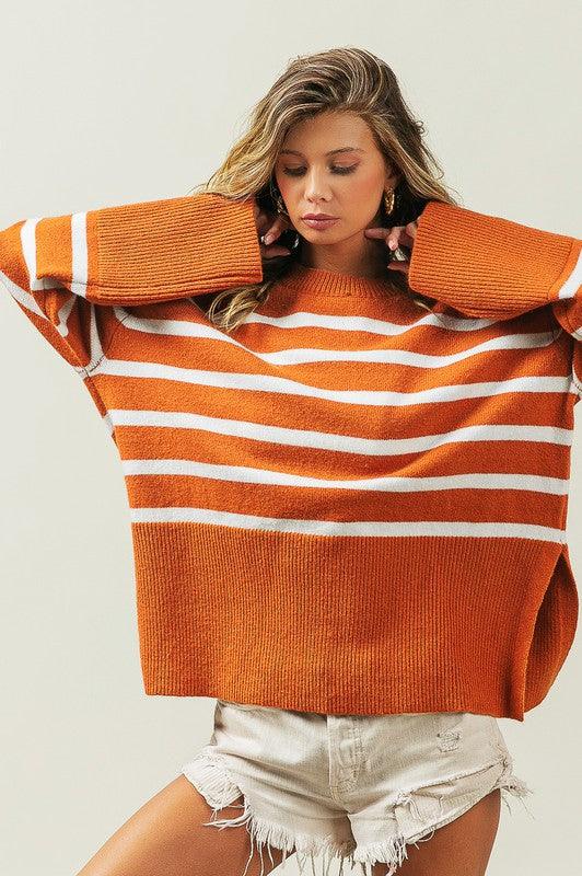 Ribbed Hem Stripe Sweater - Leur Beau Monde Boutique