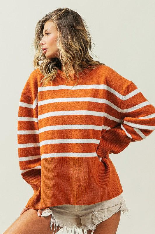 Ribbed Hem Stripe Sweater - Leur Beau Monde Boutique