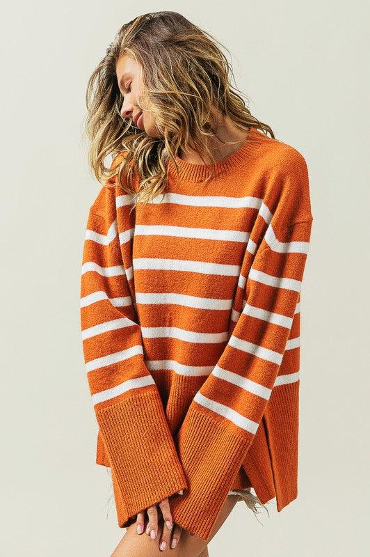 Ribbed Hem Stripe Sweater - Leur Beau Monde Boutique