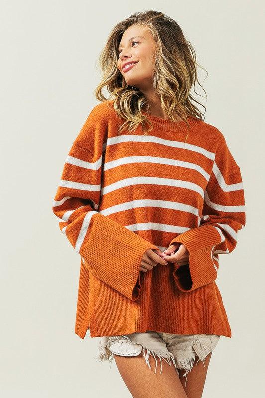 Ribbed Hem Stripe Sweater - Leur Beau Monde Boutique