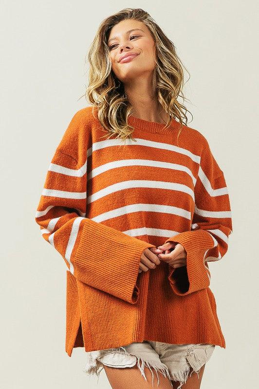 Ribbed Hem Stripe Sweater - Leur Beau Monde Boutique