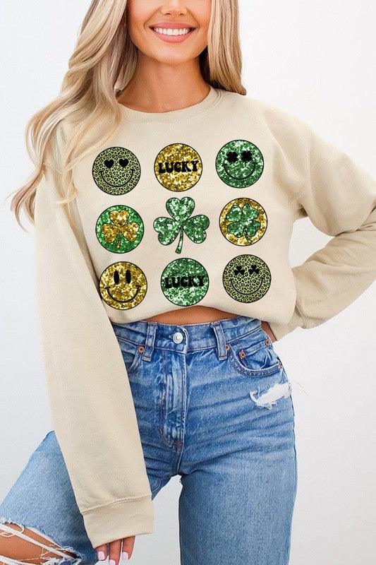 Smile St Patricks day Graphic Fleece Sweatshirts. - Leur Beau Monde Boutique