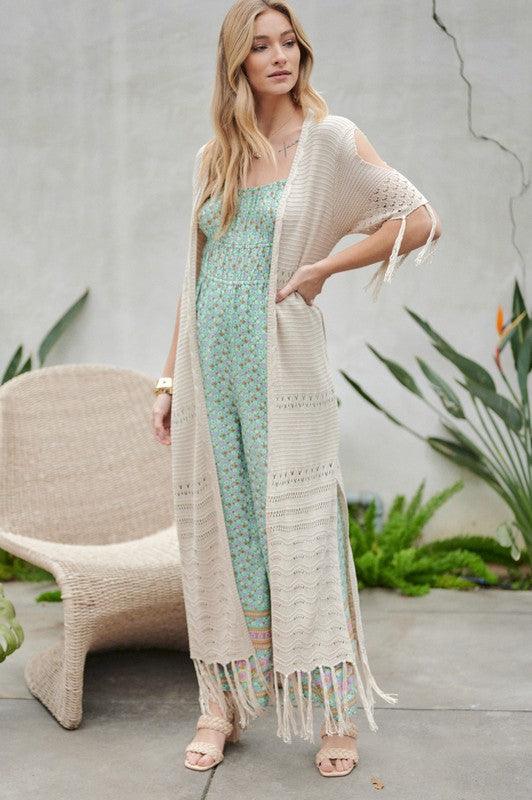 Solid Long Cardigan With Fringe - Leur Beau Monde Boutique