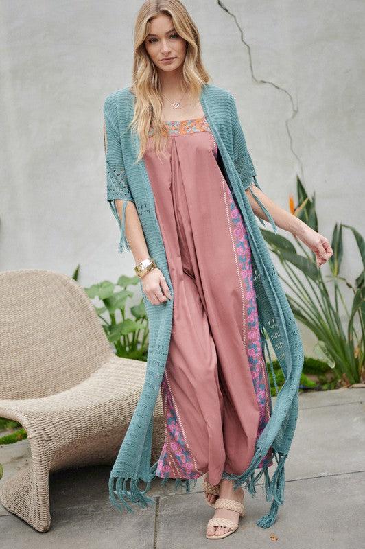 Solid Long Cardigan With Fringe - Leur Beau Monde Boutique