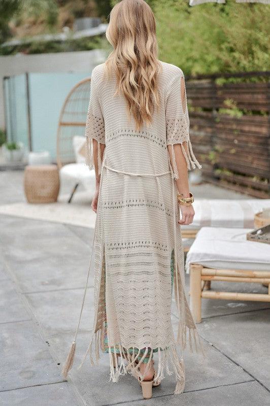 Solid Long Cardigan With Fringe - Leur Beau Monde Boutique