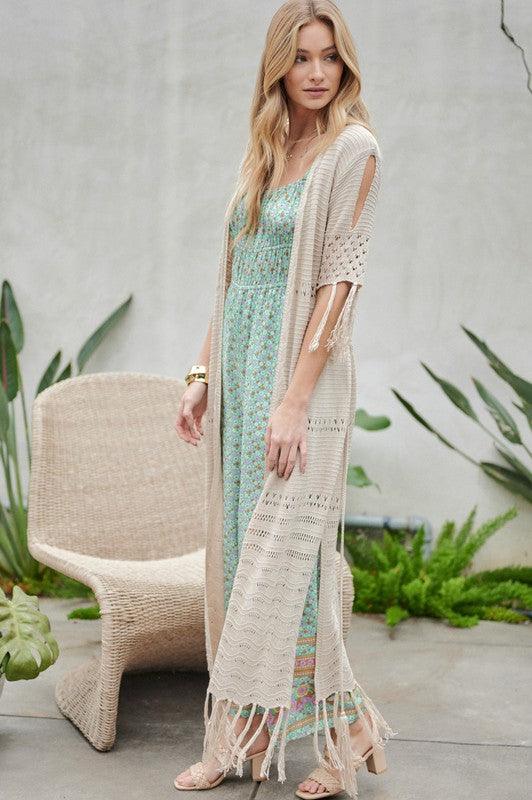 Solid Long Cardigan With Fringe - Leur Beau Monde Boutique