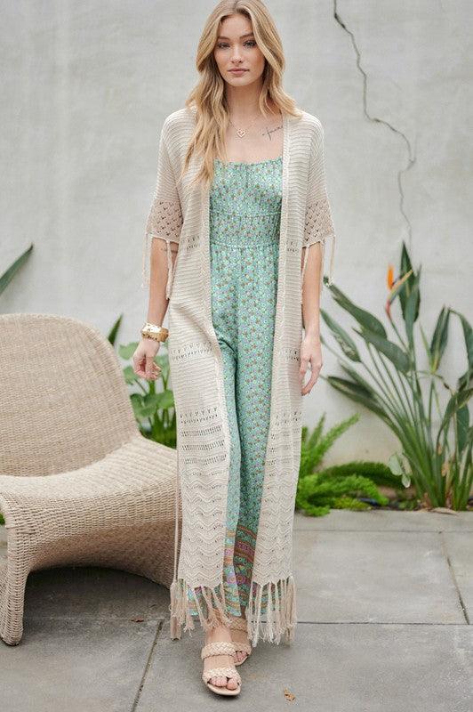 Solid Long Cardigan With Fringe - Leur Beau Monde Boutique