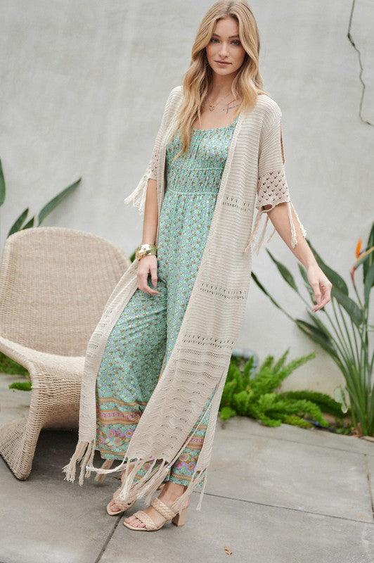 Solid Long Cardigan With Fringe - Leur Beau Monde Boutique