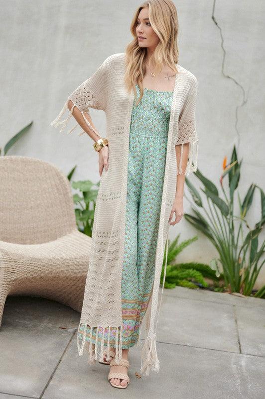 Solid Long Cardigan With Fringe - Leur Beau Monde Boutique