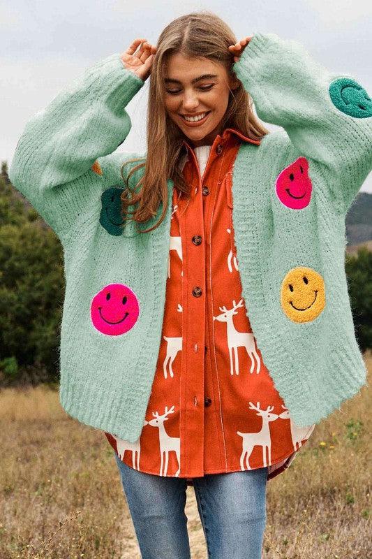 The Fuzzy Smile Long Bell Sleeve Knit Cardigan - Leur Beau Monde Boutique