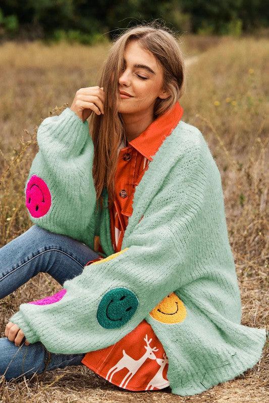 The Fuzzy Smile Long Bell Sleeve Knit Cardigan - Leur Beau Monde Boutique