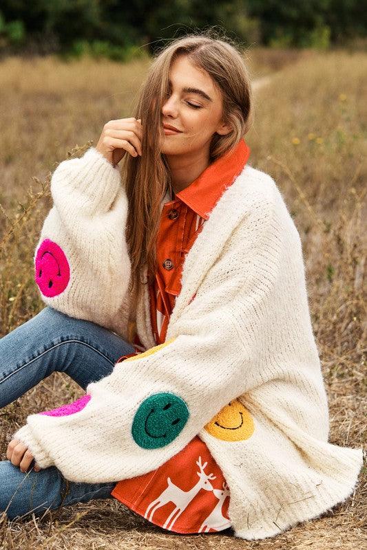 The Fuzzy Smile Long Bell Sleeve Knit Cardigan - Leur Beau Monde Boutique