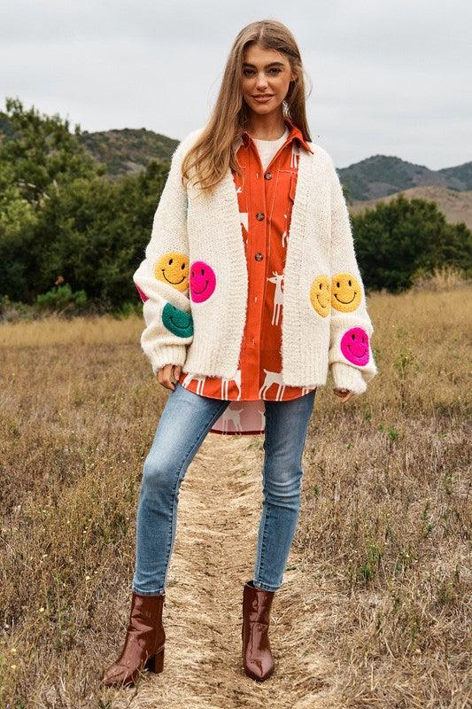 The Fuzzy Smile Long Bell Sleeve Knit Cardigan - Leur Beau Monde Boutique