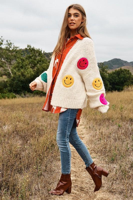 The Fuzzy Smile Long Bell Sleeve Knit Cardigan - Leur Beau Monde Boutique