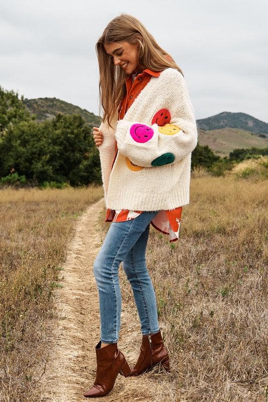 The Fuzzy Smile Long Bell Sleeve Knit Cardigan - Leur Beau Monde Boutique