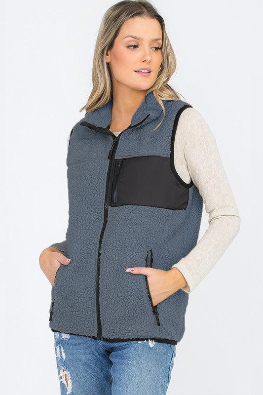 UNISEX WOMENS SHERPA FLEECE VEST TOP JACKET - Leur Beau Monde Boutique