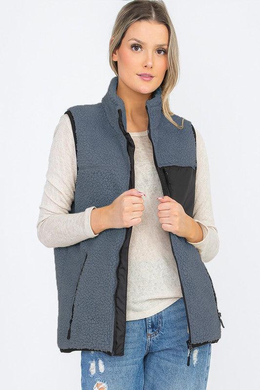 UNISEX WOMENS SHERPA FLEECE VEST TOP JACKET - Leur Beau Monde Boutique