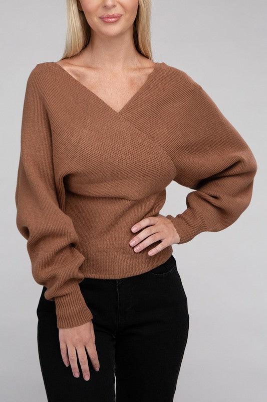 Viscose Cross Wrap Pullover Sweater - Leur Beau Monde Boutique