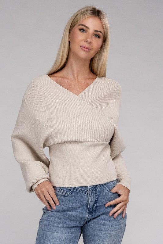 Viscose Cross Wrap Pullover Sweater - Leur Beau Monde Boutique