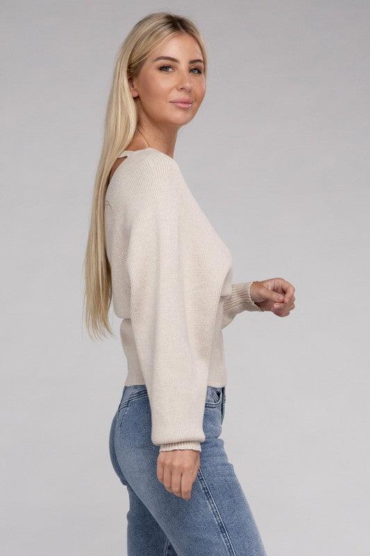 Viscose Cross Wrap Pullover Sweater - Leur Beau Monde Boutique