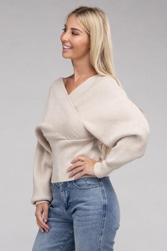 Viscose Cross Wrap Pullover Sweater - Leur Beau Monde Boutique