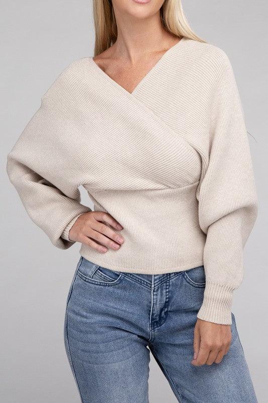 Viscose Cross Wrap Pullover Sweater - Leur Beau Monde Boutique