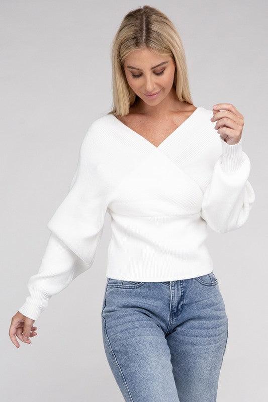 Viscose Cross Wrap Pullover Sweater - Leur Beau Monde Boutique