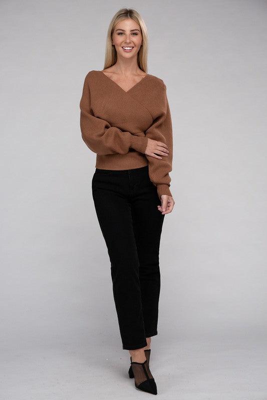 Viscose Cross Wrap Pullover Sweater - Leur Beau Monde Boutique