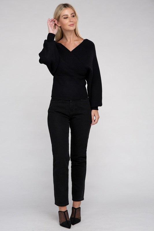 Viscose Cross Wrap Pullover Sweater - Leur Beau Monde Boutique