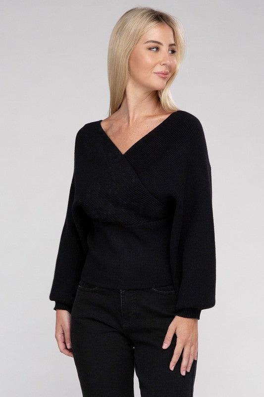 Viscose Cross Wrap Pullover Sweater - Leur Beau Monde Boutique