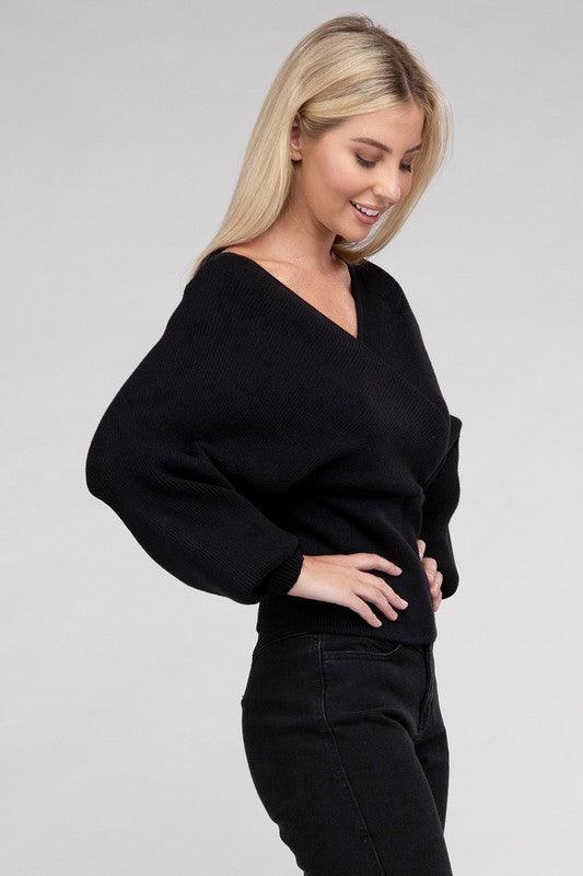 Viscose Cross Wrap Pullover Sweater - Leur Beau Monde Boutique