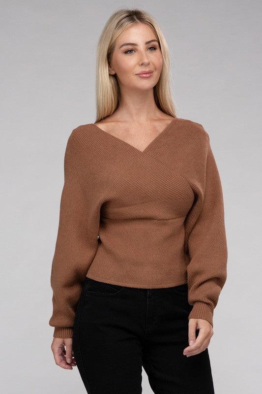 Viscose Cross Wrap Pullover Sweater - Leur Beau Monde Boutique