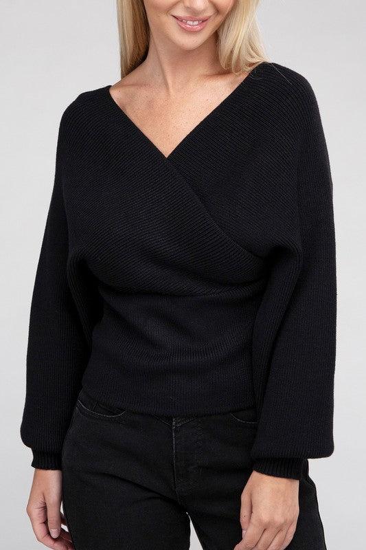 Viscose Cross Wrap Pullover Sweater - Leur Beau Monde Boutique